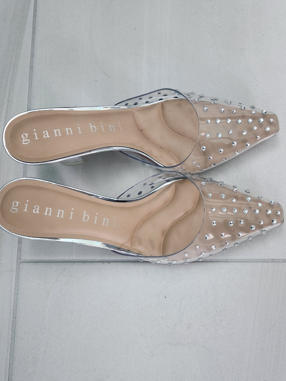 Gianni Bini Clear Pointed Mule with Rhinestones - Nude Insole - Picture 2 of 5